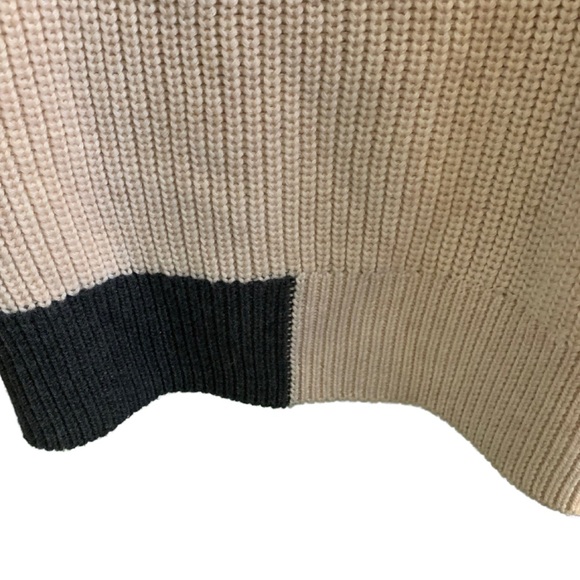 French Connection Ribbed Colorblock Pullover Sweater Tan Cream Large Chunky - Picture 8 of 11